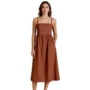 Joie Brown Terracotta Linen Blend Strapless Spaghetti Strap Midi Sundress size 8